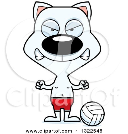 Clipart of a Cartoon Mad White Cat Beach Volleyball Player - Royalty Free Vector Illustration by Cory Thoman
