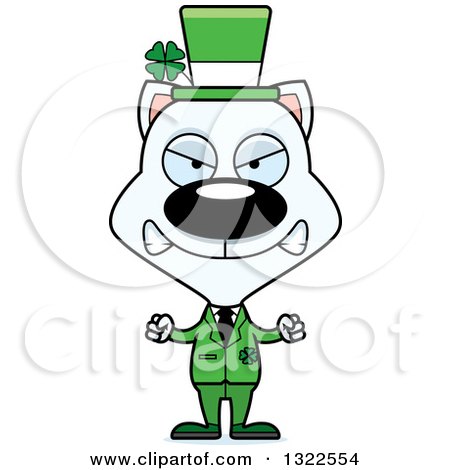 Clipart of a Cartoon Mad White Irish St Patricks Day Cat - Royalty Free Vector Illustration by Cory Thoman