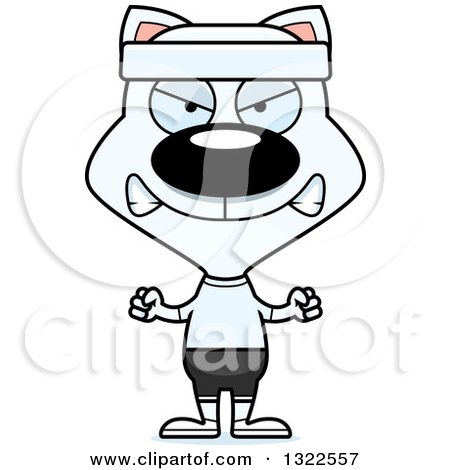 Clipart of a Cartoon Mad White Fitness Cat - Royalty Free Vector Illustration by Cory Thoman
