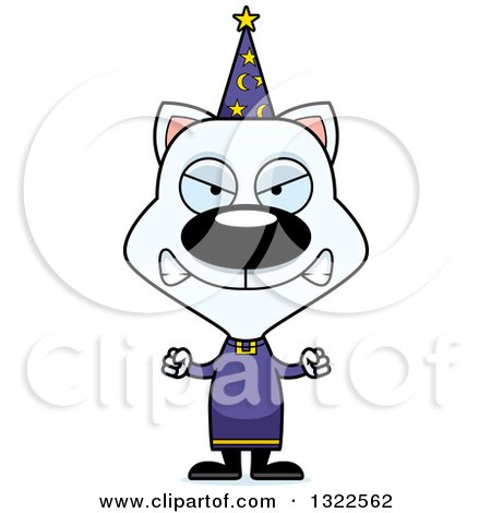 Clipart of a Cartoon Mad White Cat Wizard - Royalty Free Vector Illustration by Cory Thoman