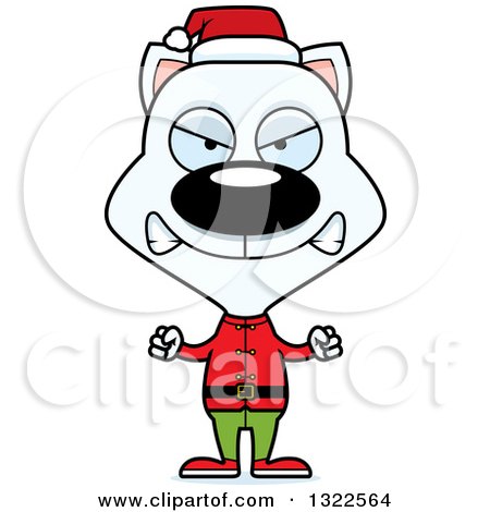 Clipart of a Cartoon Mad White Cat Christmas Elf - Royalty Free Vector Illustration by Cory Thoman