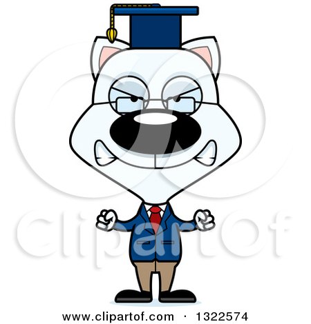 Clipart of a Cartoon Mad White Cat Professor - Royalty Free Vector Illustration by Cory Thoman