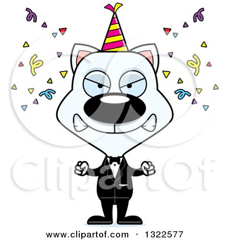 Clipart of a Cartoon Mad White Party Cat - Royalty Free Vector Illustration by Cory Thoman