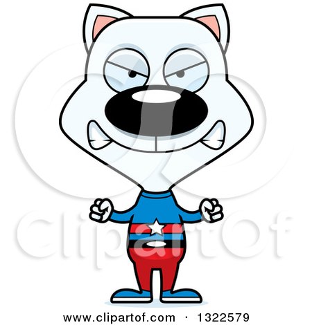 Clipart of a Cartoon Mad White Cat Super Hero - Royalty Free Vector Illustration by Cory Thoman