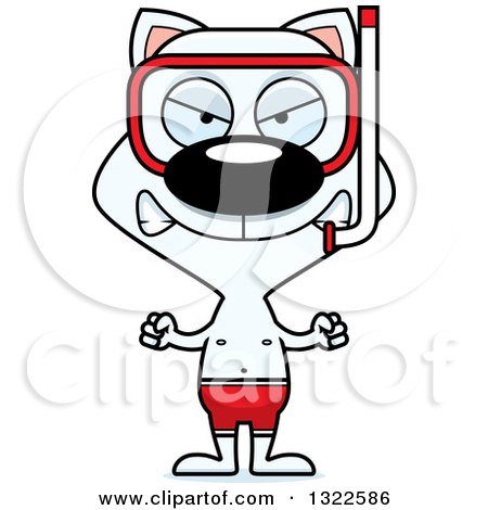 Clipart of a Cartoon Mad White Cat in Snorkel Gear - Royalty Free Vector Illustration by Cory Thoman