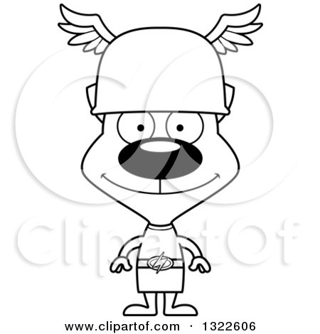 Lineart Clipart of a Cartoon Black and White Happy Cat Hermes - Royalty Free Outline Vector Illustration by Cory Thoman
