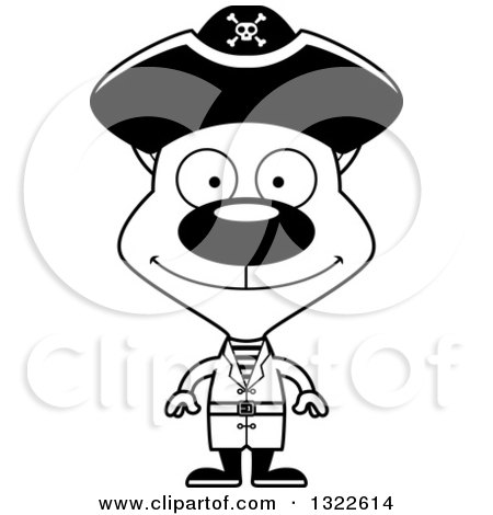 Lineart Clipart of a Cartoon Black and White Happy Cat Pirate - Royalty Free Outline Vector Illustration by Cory Thoman