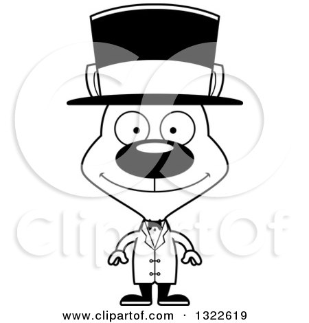 Lineart Clipart of a Cartoon Black and White Happy Cat Circus Ringmaster - Royalty Free Outline Vector Illustration by Cory Thoman