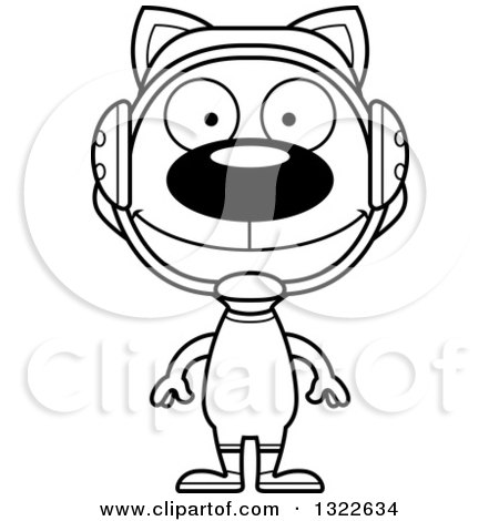 Lineart Clipart of a Cartoon Black and White Happy Cat Wrestler - Royalty Free Outline Vector Illustration by Cory Thoman