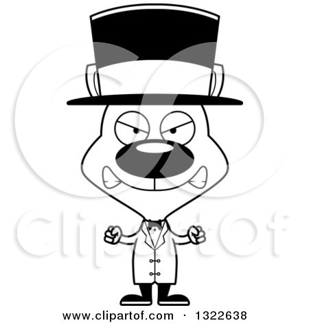 Lineart Clipart of a Cartoon Black and White Mad Cat Circus Ringmaster - Royalty Free Outline Vector Illustration by Cory Thoman