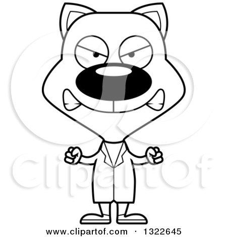 Lineart Clipart of a Cartoon Black and White Mad Cat Doctor or Veterinarian - Royalty Free Outline Vector Illustration by Cory Thoman