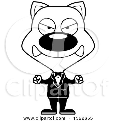Lineart Clipart of a Cartoon Black and White Mad Cat Groom - Royalty Free Outline Vector Illustration by Cory Thoman
