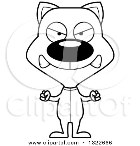 Lineart Clipart of a Cartoon Black and White Mad Cat in Pajamas - Royalty Free Outline Vector Illustration by Cory Thoman