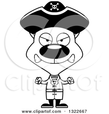 Lineart Clipart of a Cartoon Black and White Mad Cat Pirate - Royalty Free Outline Vector Illustration by Cory Thoman