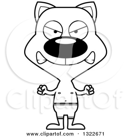 Lineart Clipart of a Cartoon Black and White Mad Cat Swimmer - Royalty Free Outline Vector Illustration by Cory Thoman