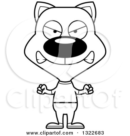 Lineart Clipart of a Cartoon Black and White Mad Casual Cat - Royalty Free Outline Vector Illustration by Cory Thoman