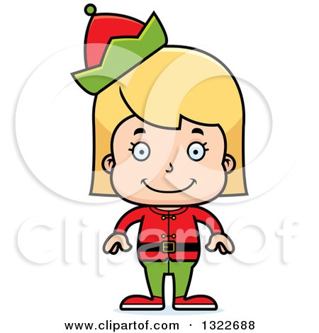 Clipart of a Cartoon Happy Blond White Christmas Elf Girl - Royalty Free Vector Illustration by Cory Thoman