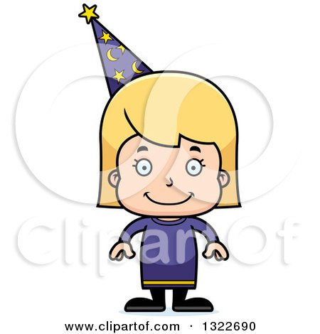 Clipart of a Cartoon Happy Blond White Girl Wizard - Royalty Free Vector Illustration by Cory Thoman