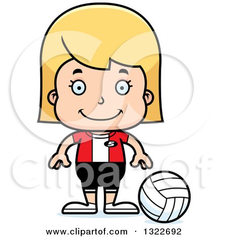 Clipart of a Cartoon Happy Blond White Girl Volleyball Player - Royalty Free Vector Illustration by Cory Thoman