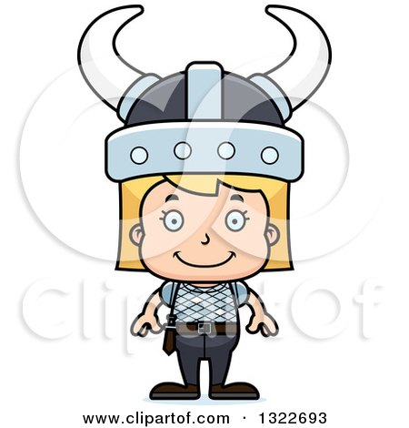 Clipart of a Cartoon Happy Blond White Girl Viking - Royalty Free Vector Illustration by Cory Thoman
