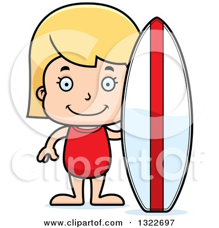 Clipart of a Cartoon Happy Blond White Surfer Girl - Royalty Free Vector Illustration by Cory Thoman