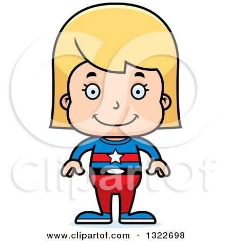 Clipart of a Cartoon Happy Blond White Girl Super Hero - Royalty Free Vector Illustration by Cory Thoman