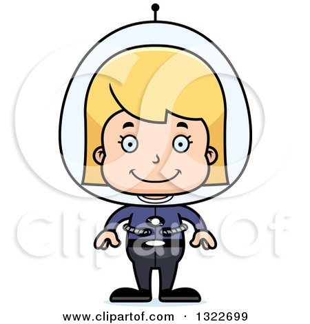 Clipart of a Cartoon Happy Blond White Futuristic Space Girl - Royalty Free Vector Illustration by Cory Thoman