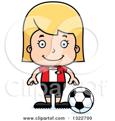 Clipart of a Cartoon Happy Blond White Girl Soccer Player - Royalty Free Vector Illustration by Cory Thoman
