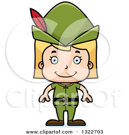 Clipart of a Cartoon Happy Blond White Robin Hood Girl - Royalty Free Vector Illustration by Cory Thoman