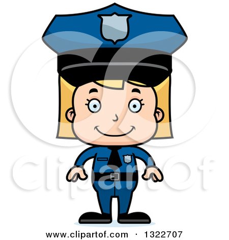 Clipart of a Cartoon Happy Blond White Girl Police Officer - Royalty Free Vector Illustration by Cory Thoman