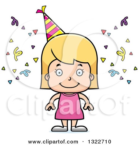 Clipart of a Cartoon Happy Blond White Party Girl - Royalty Free Vector Illustration by Cory Thoman