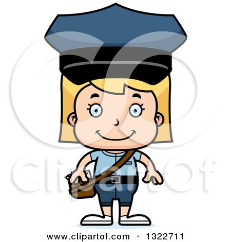 Clipart of a Cartoon Happy Blond White Girl Mailman - Royalty Free Vector Illustration by Cory Thoman