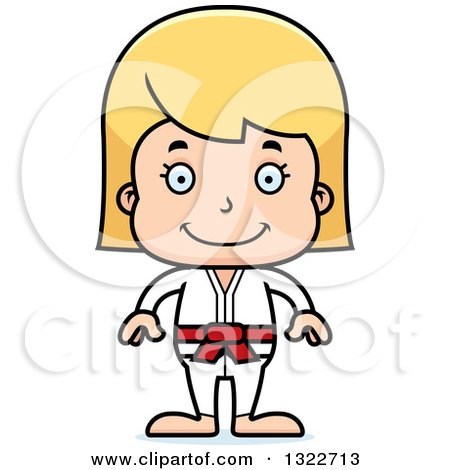Clipart of a Cartoon Happy Blond White Karate Girl - Royalty Free Vector Illustration by Cory Thoman