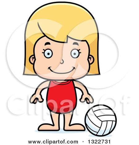 Clipart of a Cartoon Happy Blond White Girl Beach Volleyball Player - Royalty Free Vector Illustration by Cory Thoman