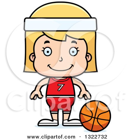 Clipart of a Cartoon Happy Blond White Girl Basketball Player - Royalty Free Vector Illustration by Cory Thoman