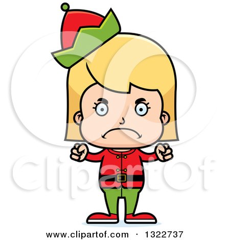 Clipart of a Cartoon Mad Blond White Christmas Elf Girl - Royalty Free Vector Illustration by Cory Thoman