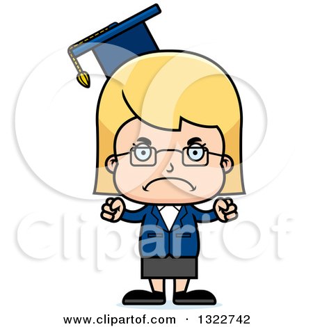 Clipart of a Cartoon Mad Blond White Girl Professor - Royalty Free Vector Illustration by Cory Thoman