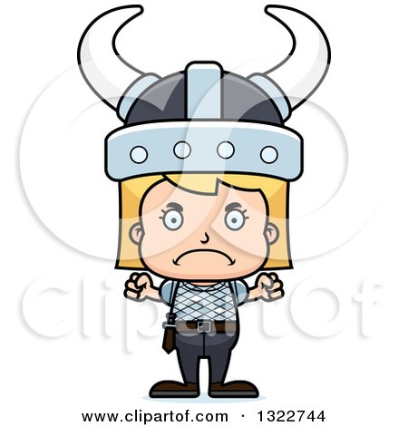 Clipart of a Cartoon Mad Blond White Girl Viking - Royalty Free Vector Illustration by Cory Thoman