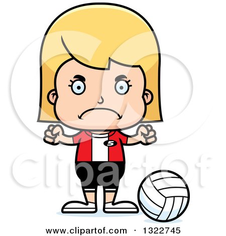 Clipart of a Cartoon Mad Blond White Girl Volleyball Player - Royalty Free Vector Illustration by Cory Thoman