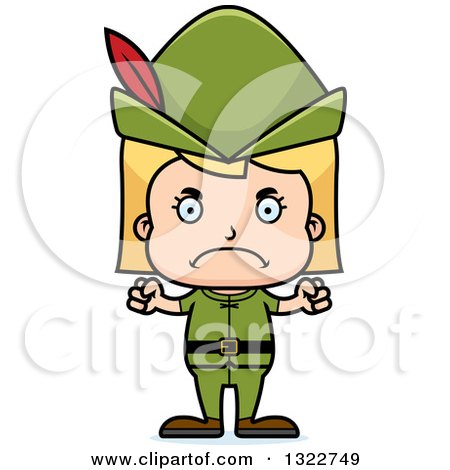 Clipart of a Cartoon Mad Blond White Robin Hood Girl - Royalty Free Vector Illustration by Cory Thoman