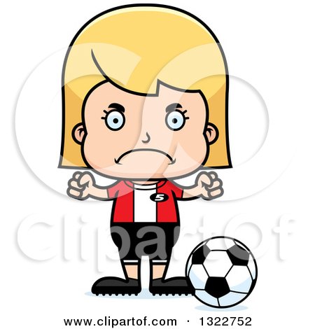 Clipart of a Cartoon Mad Blond White Girl Soccer Player - Royalty Free Vector Illustration by Cory Thoman