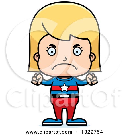 Clipart of a Cartoon Mad Blond White Girl Super Hero - Royalty Free Vector Illustration by Cory Thoman