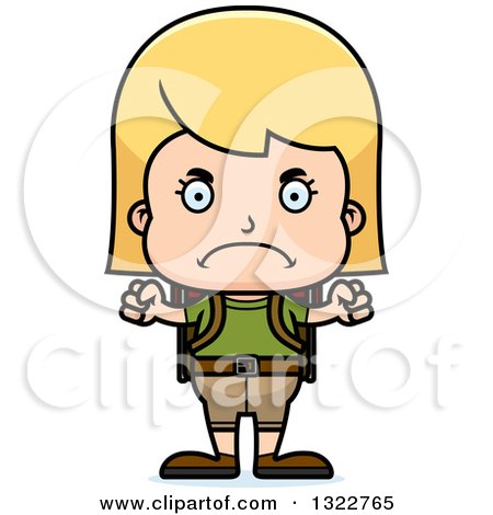 Clipart of a Cartoon Mad Blond White Girl Hiker - Royalty Free Vector Illustration by Cory Thoman