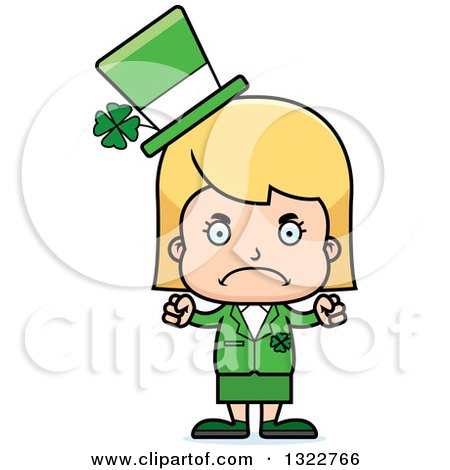 Clipart of a Cartoon Mad Blond White St Patricks Day Irish Girl - Royalty Free Vector Illustration by Cory Thoman