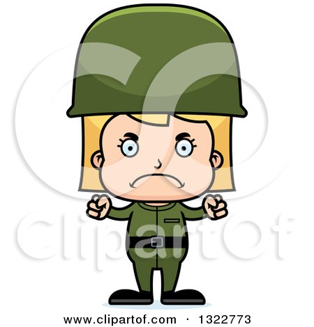Clipart of a Cartoon Mad Blond White Girl Soldier - Royalty Free Vector Illustration by Cory Thoman