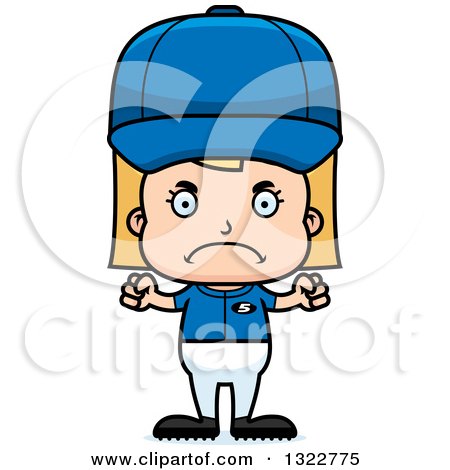 Clipart of a Cartoon Mad Blond White Girl Baseball Player - Royalty Free Vector Illustration by Cory Thoman