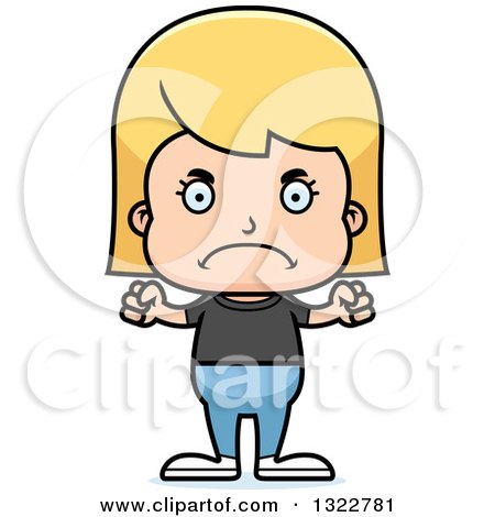 Clipart of a Cartoon Mad Blond White Casual Girl - Royalty Free Vector Illustration by Cory Thoman