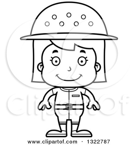 Lineart Clipart of a Cartoon Black and White Happy Girl Zookeeper - Royalty Free Outline Vector Illustration by Cory Thoman