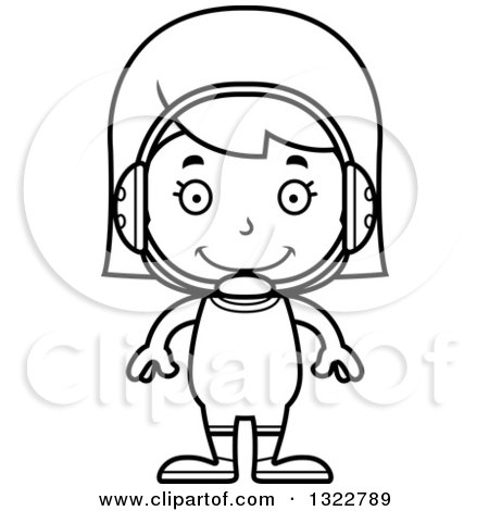 Lineart Clipart of a Cartoon Black and White Happy Girl Wrestler - Royalty Free Outline Vector Illustration by Cory Thoman