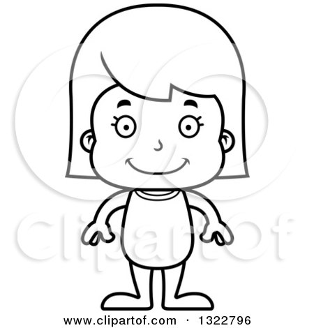 Lineart Clipart of a Cartoon Black and White Happy Girl Swimmer - Royalty Free Outline Vector Illustration by Cory Thoman